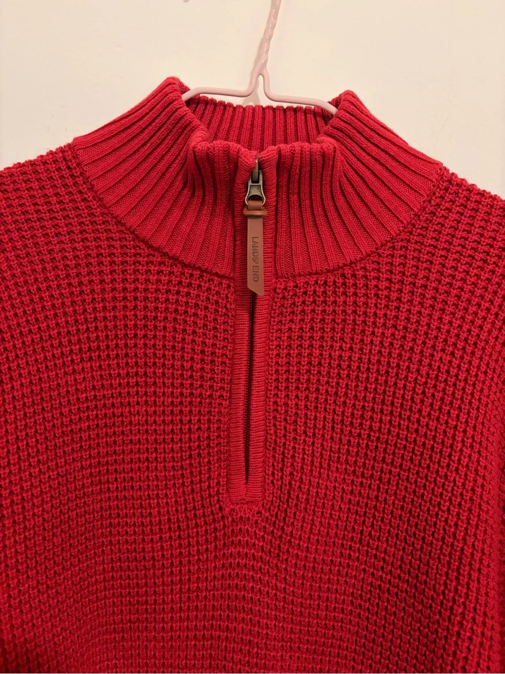 Lands' End Red Chunky Waffle-Knit Half-Zip Sweater